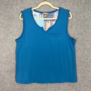 Ink and Ivy Tank Top Womens XL Blue V Notch Basic Everyday Jersey Stretch Pocket